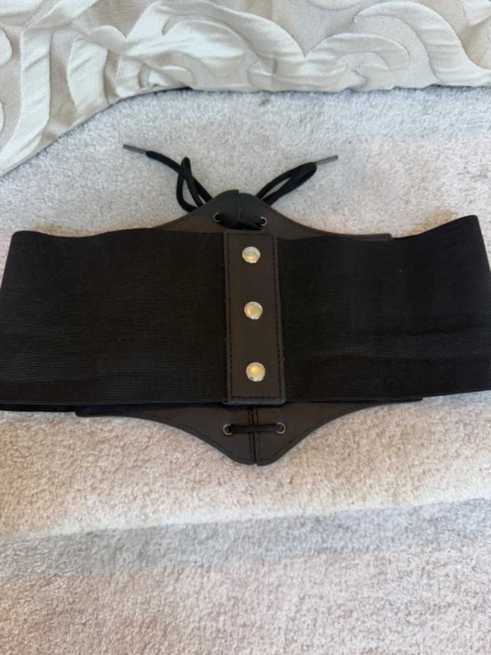 Black Faux Leather Lace Up Corset Belt Elastic Wide Waist Underbust Cincher